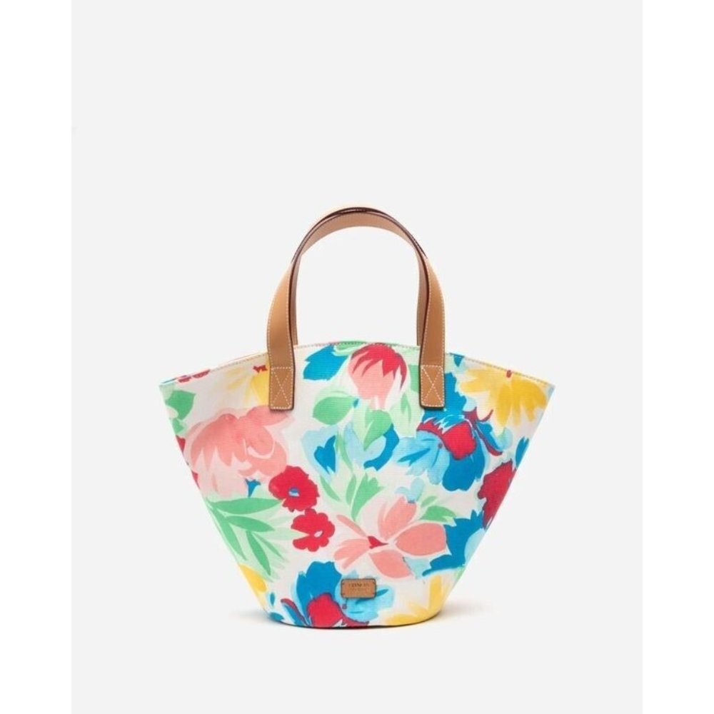 Frances Valentine  Leather Canvas Fanny Tote Hibiscus New w/tags